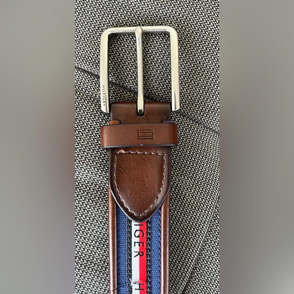 Tommy Hilfiger Men's Brown and Red Belt Size XL